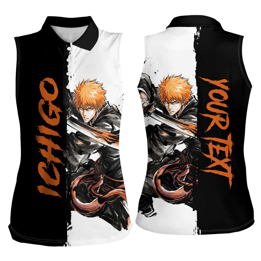 Personalized Ichigo Kurosaki Women Sleeveless Polo Shirt Ink Splash Anime Brush Style