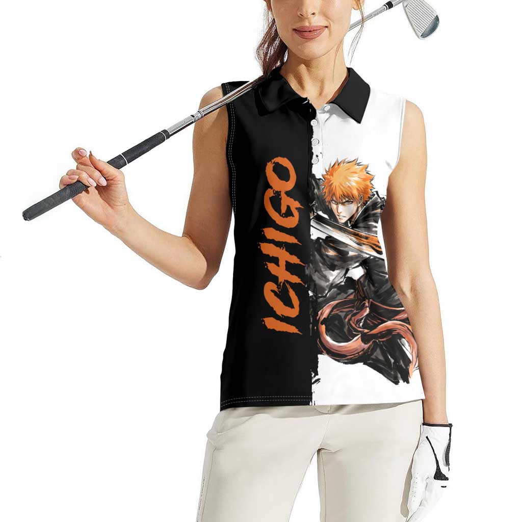 Personalized Ichigo Kurosaki Women Sleeveless Polo Shirt Ink Splash Anime Brush Style