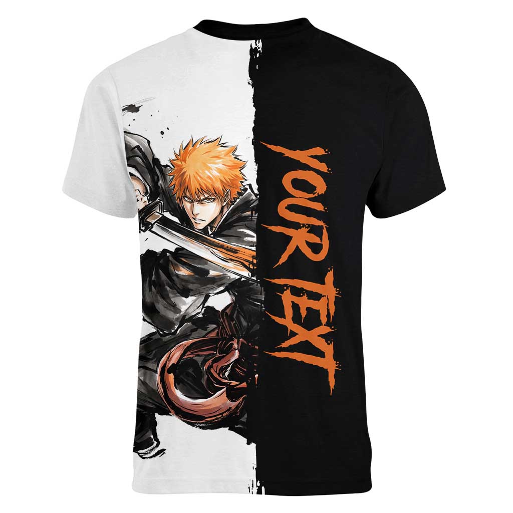Personalized Ichigo Kurosaki Women V-Neck T-Shirt Ink Splash Anime Brush Style