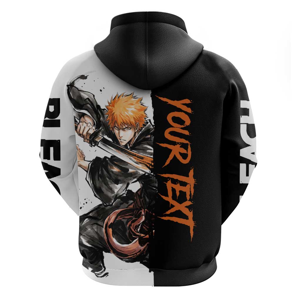 Personalized Ichigo Kurosaki Zip Hoodie Ink Splash Anime Brush Style