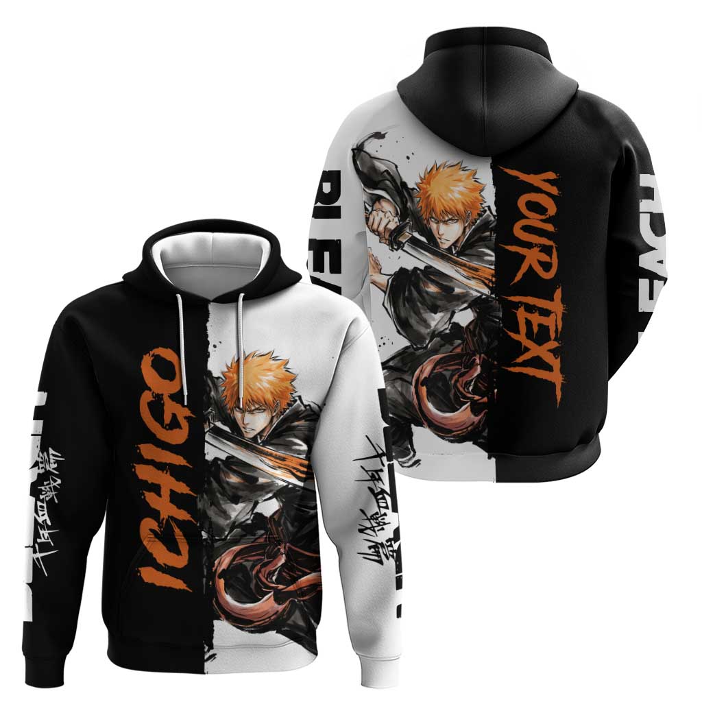 Personalized Ichigo Kurosaki Zip Hoodie Ink Splash Anime Brush Style