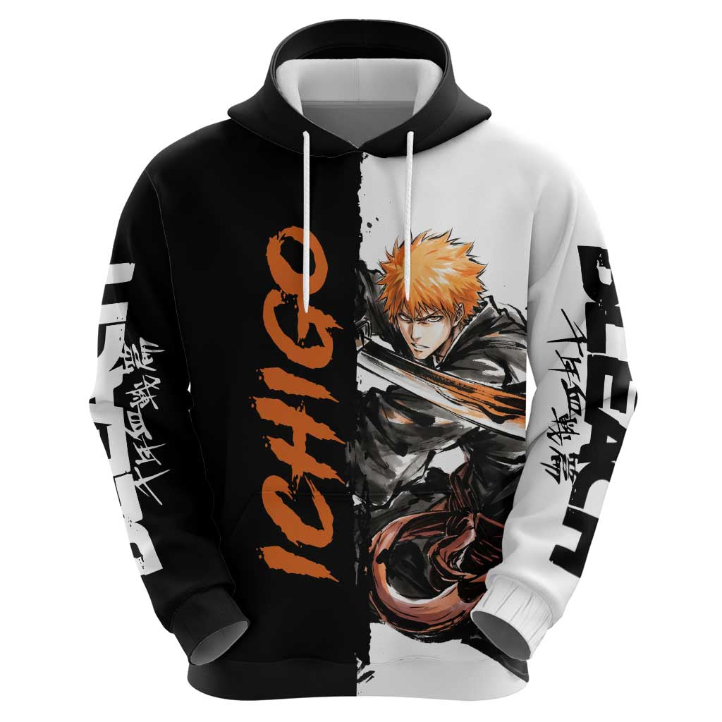 Personalized Ichigo Kurosaki Zip Hoodie Ink Splash Anime Brush Style