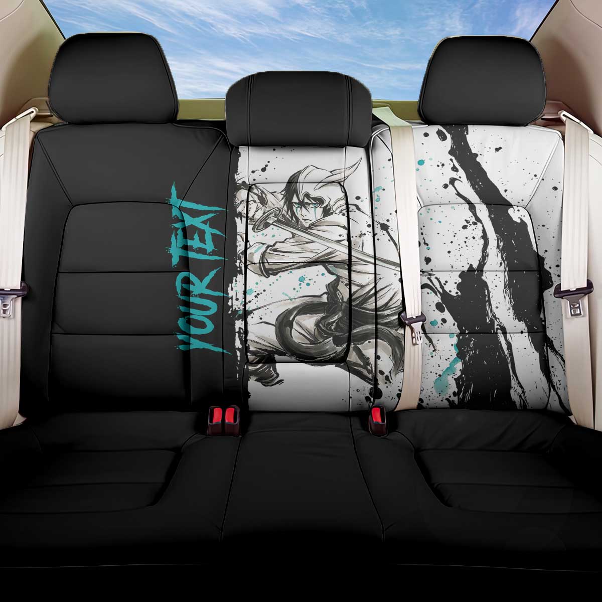 Personalized Ulquiorra Cifer Back Car Seat Cover Ink Splash Anime Brush Style