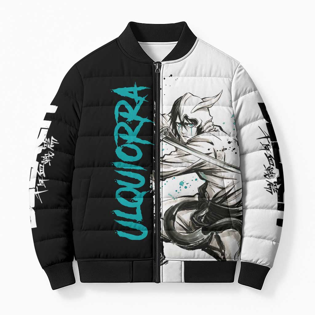 Personalized Ulquiorra Cifer Bomber Puffer Jacket Ink Splash Anime Brush Style