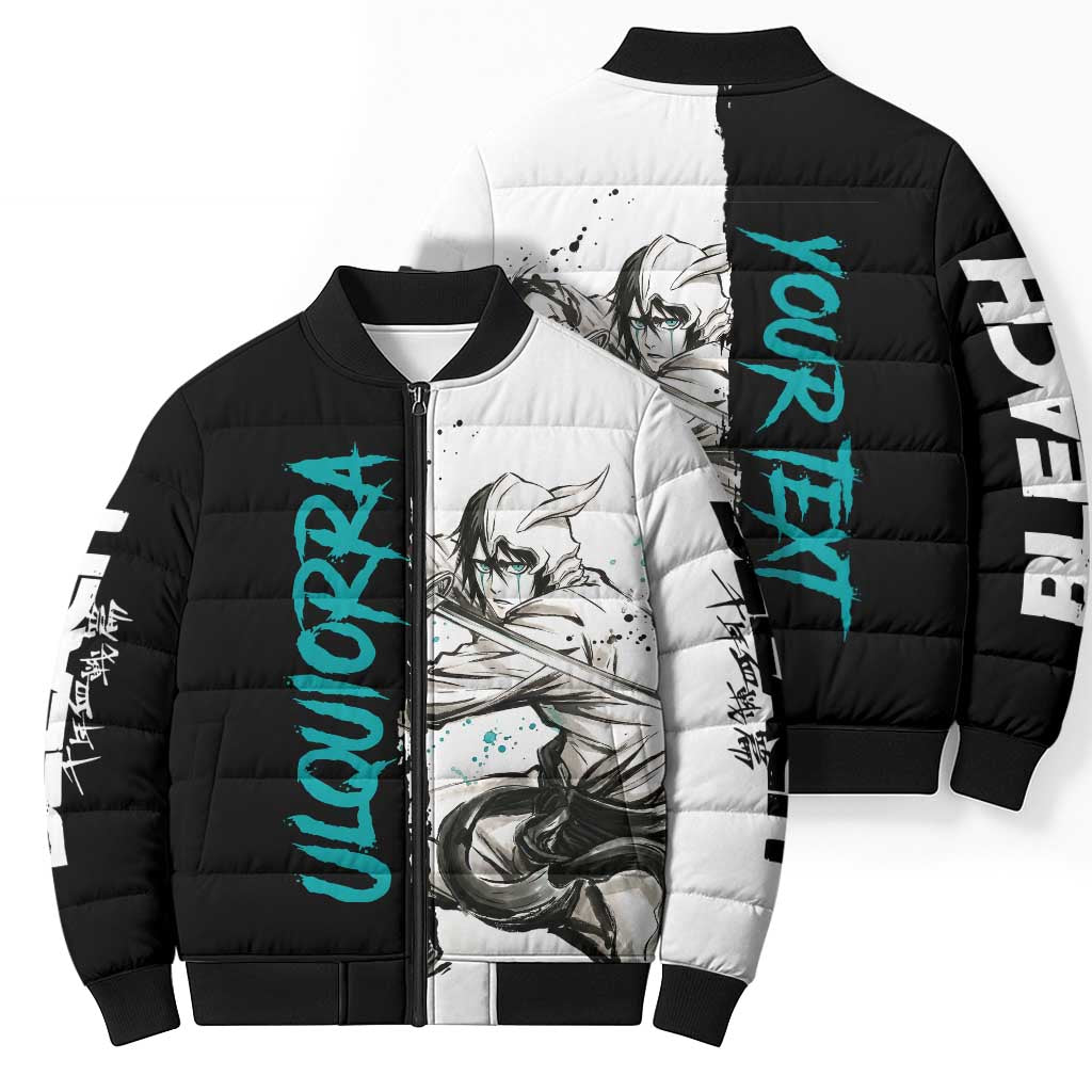 Personalized Ulquiorra Cifer Bomber Puffer Jacket Ink Splash Anime Brush Style