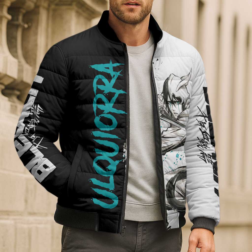 Personalized Ulquiorra Cifer Bomber Puffer Jacket Ink Splash Anime Brush Style