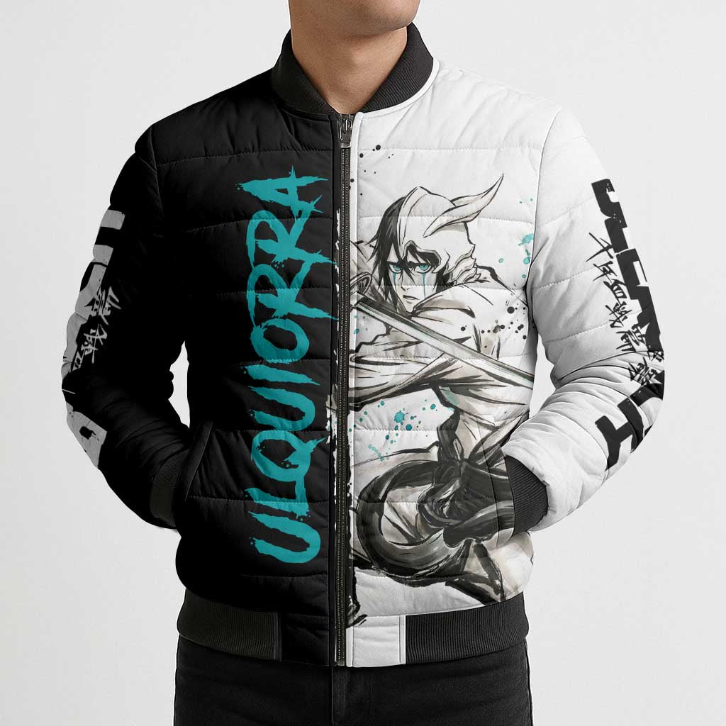 Personalized Ulquiorra Cifer Bomber Puffer Jacket Ink Splash Anime Brush Style