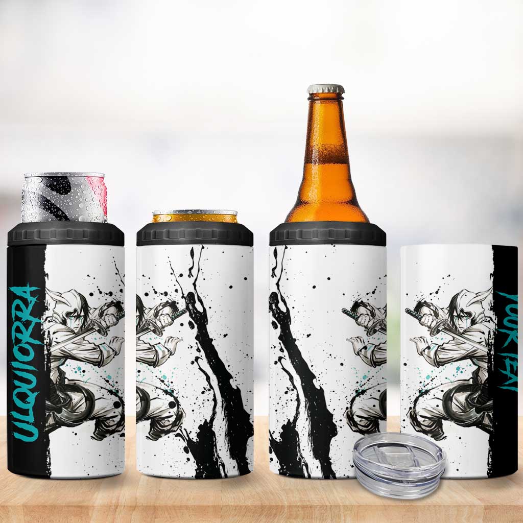 Personalized Ulquiorra Cifer 4 in 1 Can Cooler Tumbler Ink Splash Anime Brush Style