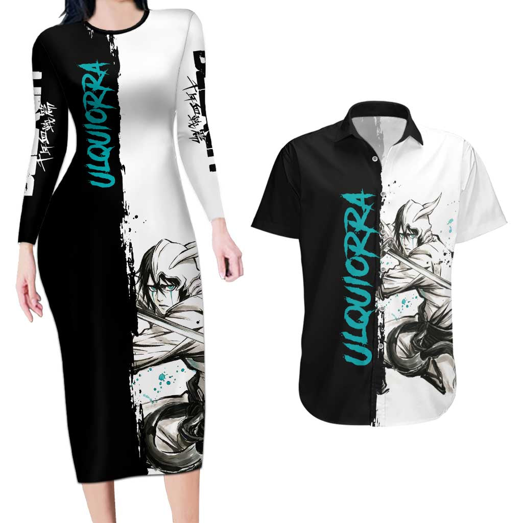Personalized Ulquiorra Cifer Couples Matching Long Sleeve Bodycon Dress and Hawaiian Shirt Ink Splash Anime Brush Style