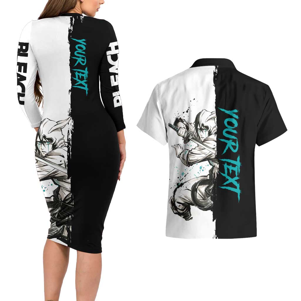 Personalized Ulquiorra Cifer Couples Matching Long Sleeve Bodycon Dress and Hawaiian Shirt Ink Splash Anime Brush Style