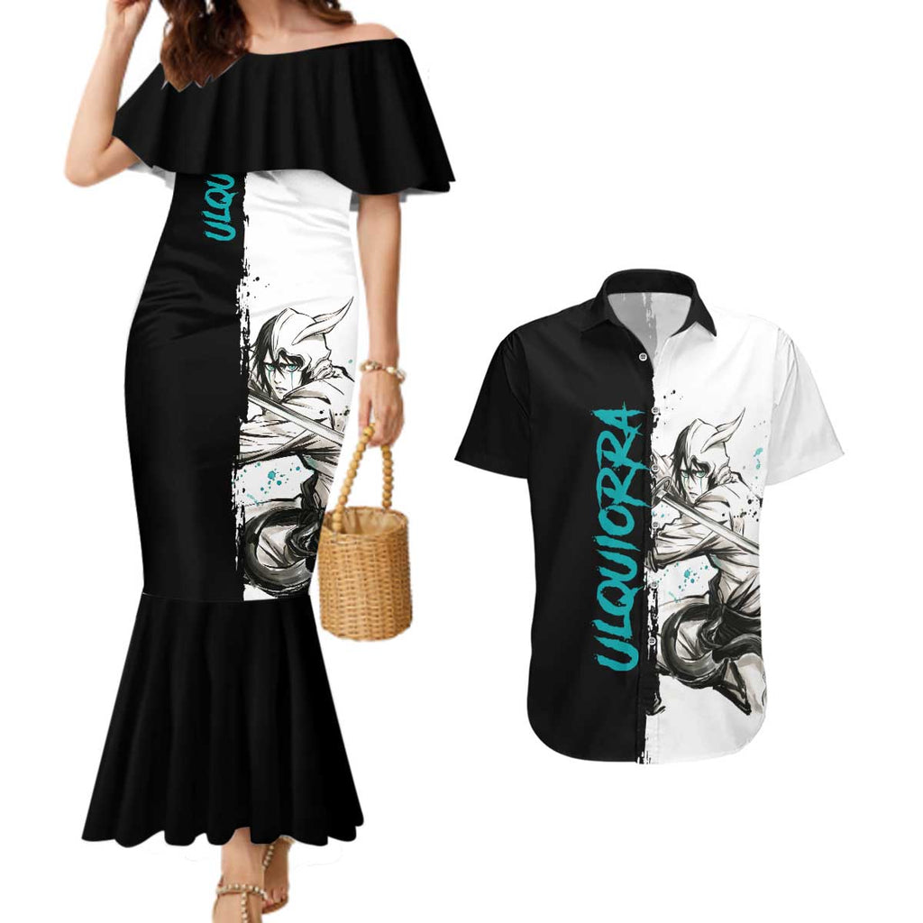 Personalized Ulquiorra Cifer Couples Matching Mermaid Dress and Hawaiian Shirt Ink Splash Anime Brush Style