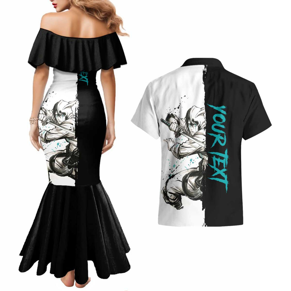 Personalized Ulquiorra Cifer Couples Matching Mermaid Dress and Hawaiian Shirt Ink Splash Anime Brush Style