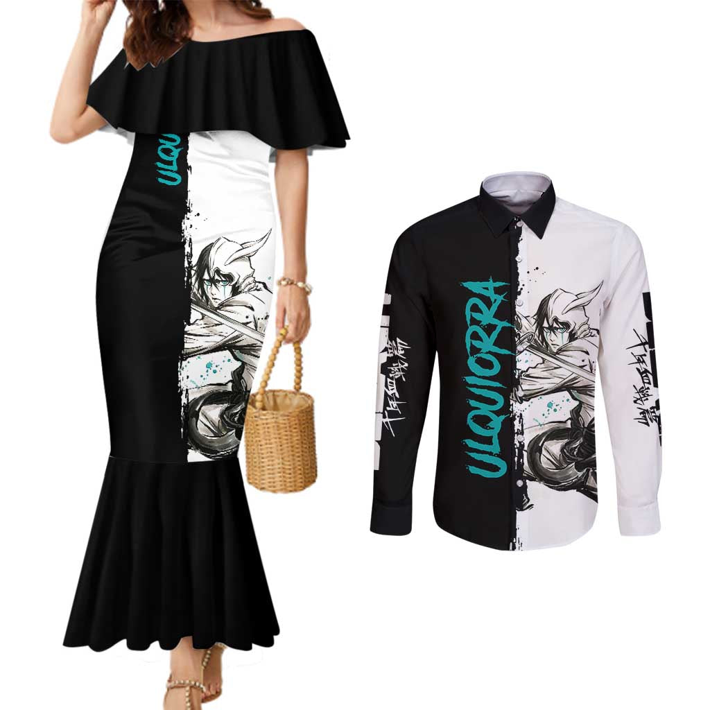 Personalized Ulquiorra Cifer Couples Matching Mermaid Dress and Long Sleeve Button Shirt Ink Splash Anime Brush Style