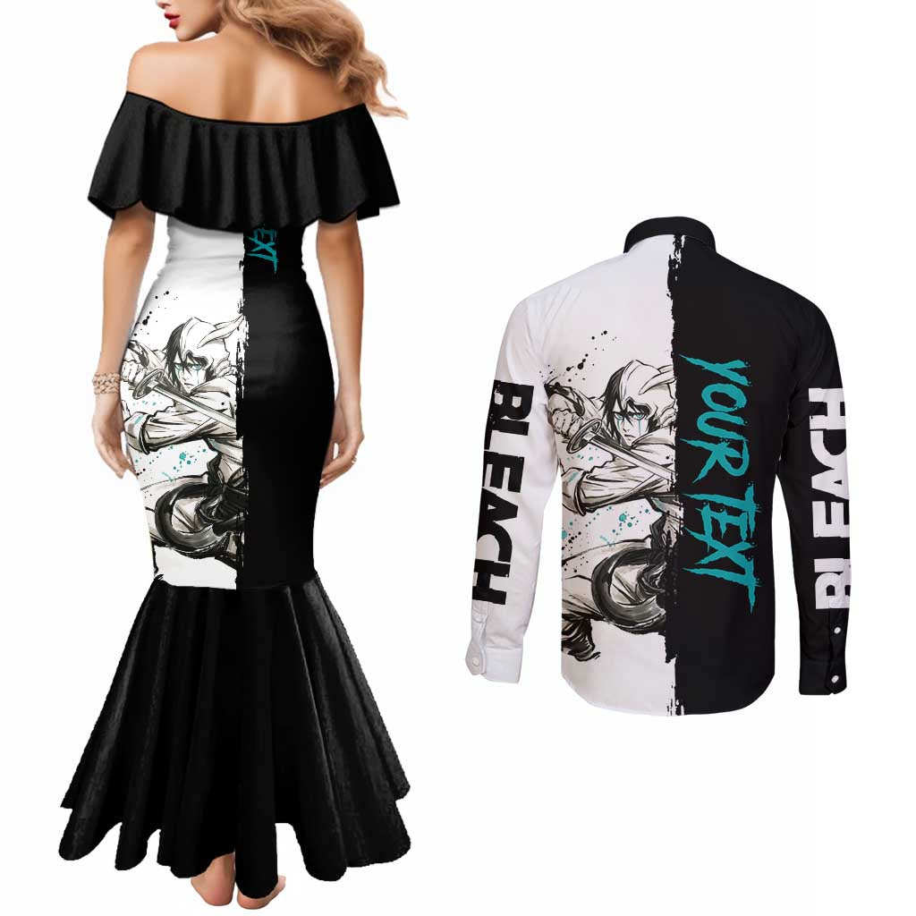 Personalized Ulquiorra Cifer Couples Matching Mermaid Dress and Long Sleeve Button Shirt Ink Splash Anime Brush Style