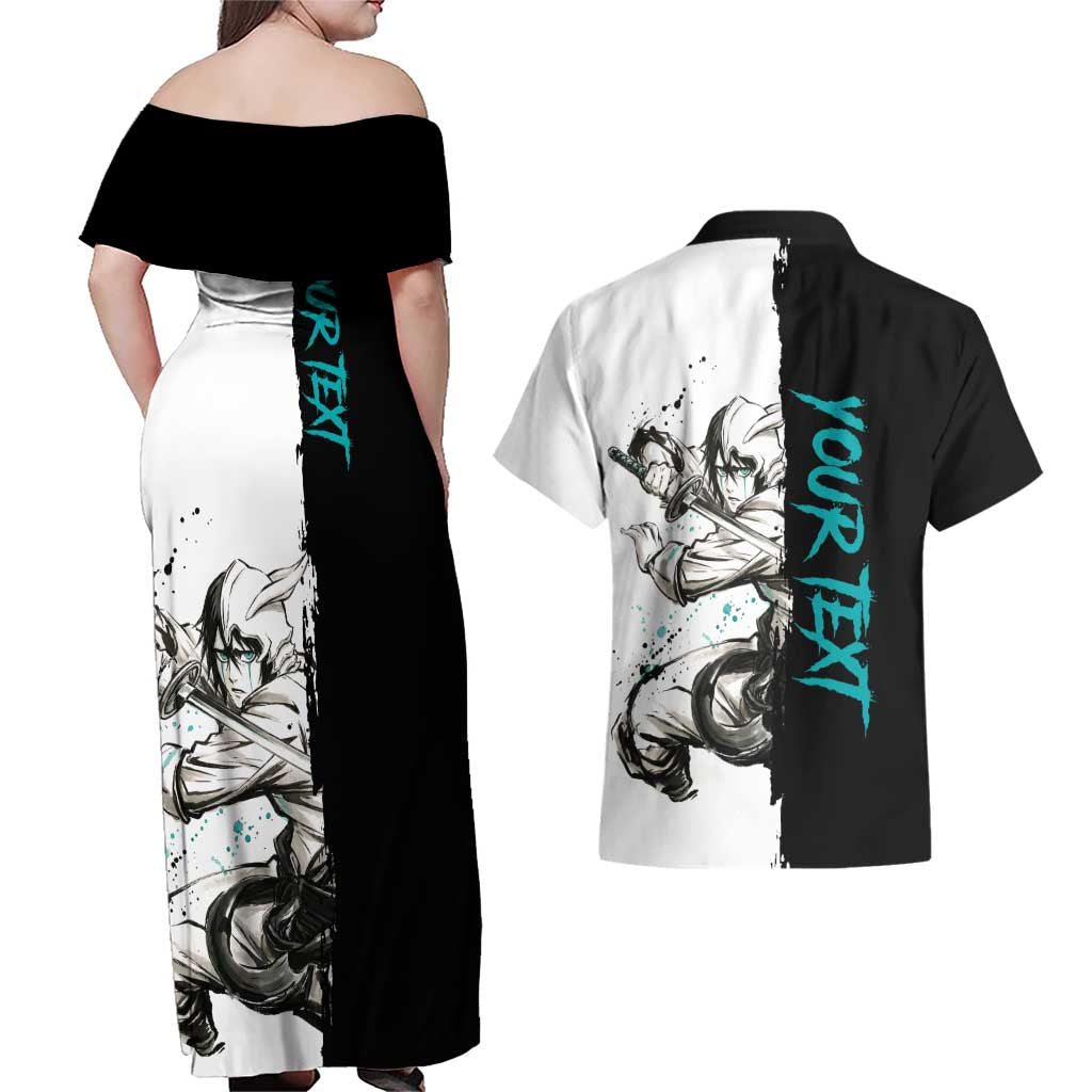 Personalized Ulquiorra Cifer Couples Matching Off Shoulder Maxi Dress and Hawaiian Shirt Ink Splash Anime Brush Style