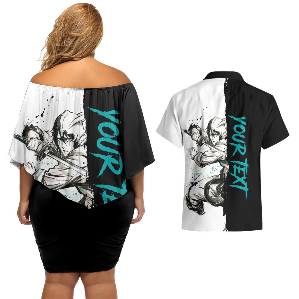 Personalized Ulquiorra Cifer Couples Matching Off Shoulder Short Dress and Hawaiian Shirt Ink Splash Anime Brush Style