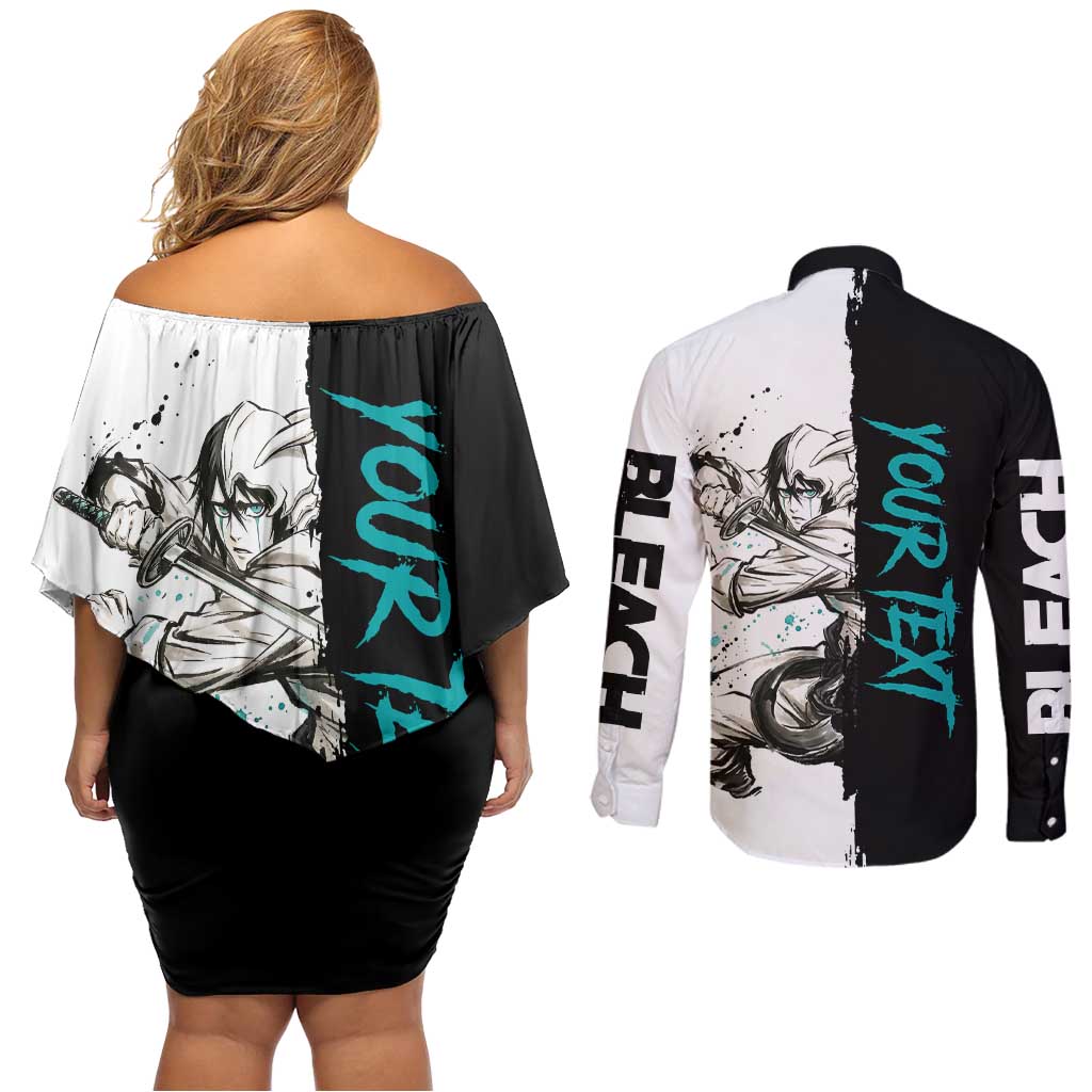 Personalized Ulquiorra Cifer Couples Matching Off Shoulder Short Dress and Long Sleeve Button Shirt Ink Splash Anime Brush Style