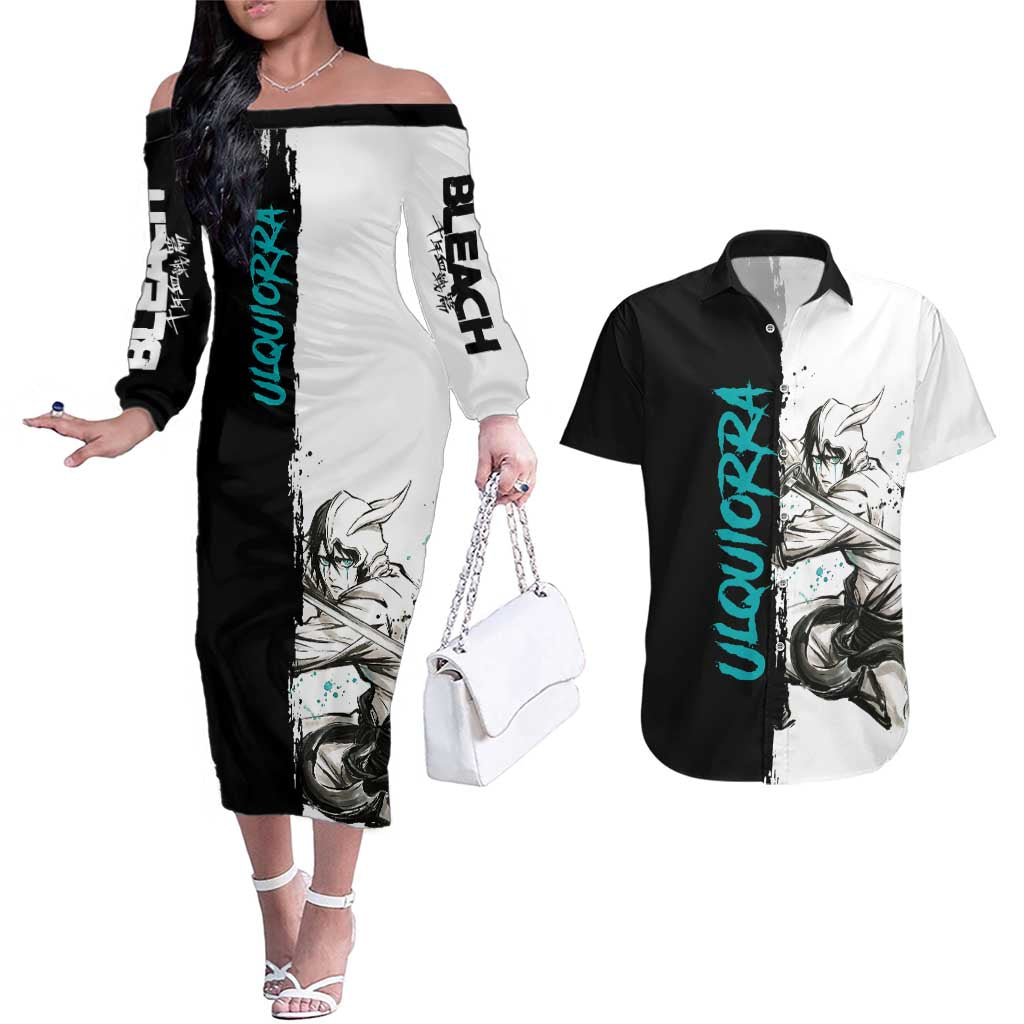 Personalized Ulquiorra Cifer Couples Matching Off The Shoulder Long Sleeve Dress and Hawaiian Shirt Ink Splash Anime Brush Style