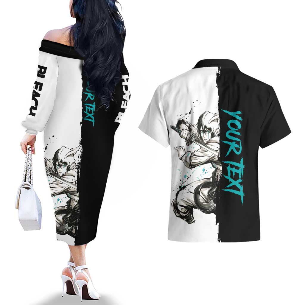 Personalized Ulquiorra Cifer Couples Matching Off The Shoulder Long Sleeve Dress and Hawaiian Shirt Ink Splash Anime Brush Style