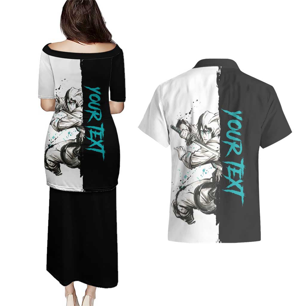 Personalized Ulquiorra Cifer Couples Matching Puletasi and Hawaiian Shirt Ink Splash Anime Brush Style