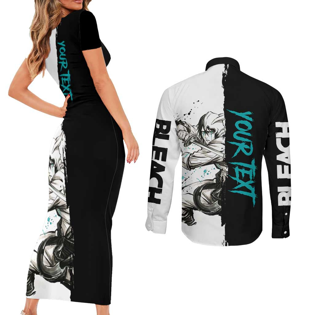 Personalized Ulquiorra Cifer Couples Matching Short Sleeve Bodycon Dress and Long Sleeve Button Shirt Ink Splash Anime Brush Style