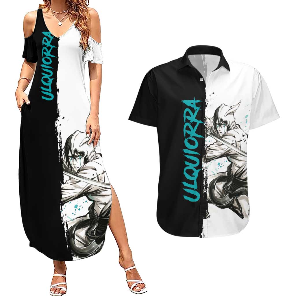 Personalized Ulquiorra Cifer Couples Matching Summer Maxi Dress and Hawaiian Shirt Ink Splash Anime Brush Style