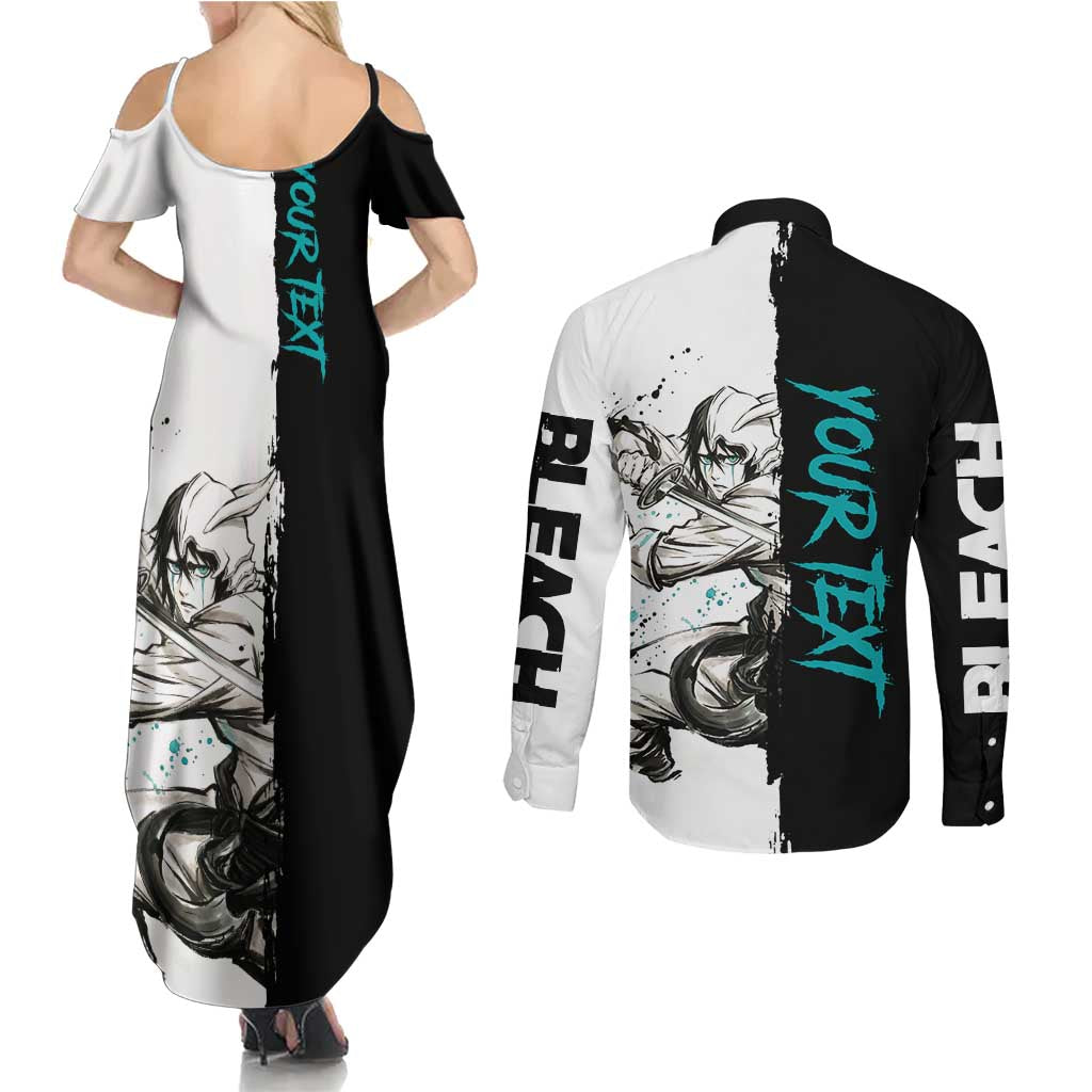 Personalized Ulquiorra Cifer Couples Matching Summer Maxi Dress and Long Sleeve Button Shirt Ink Splash Anime Brush Style