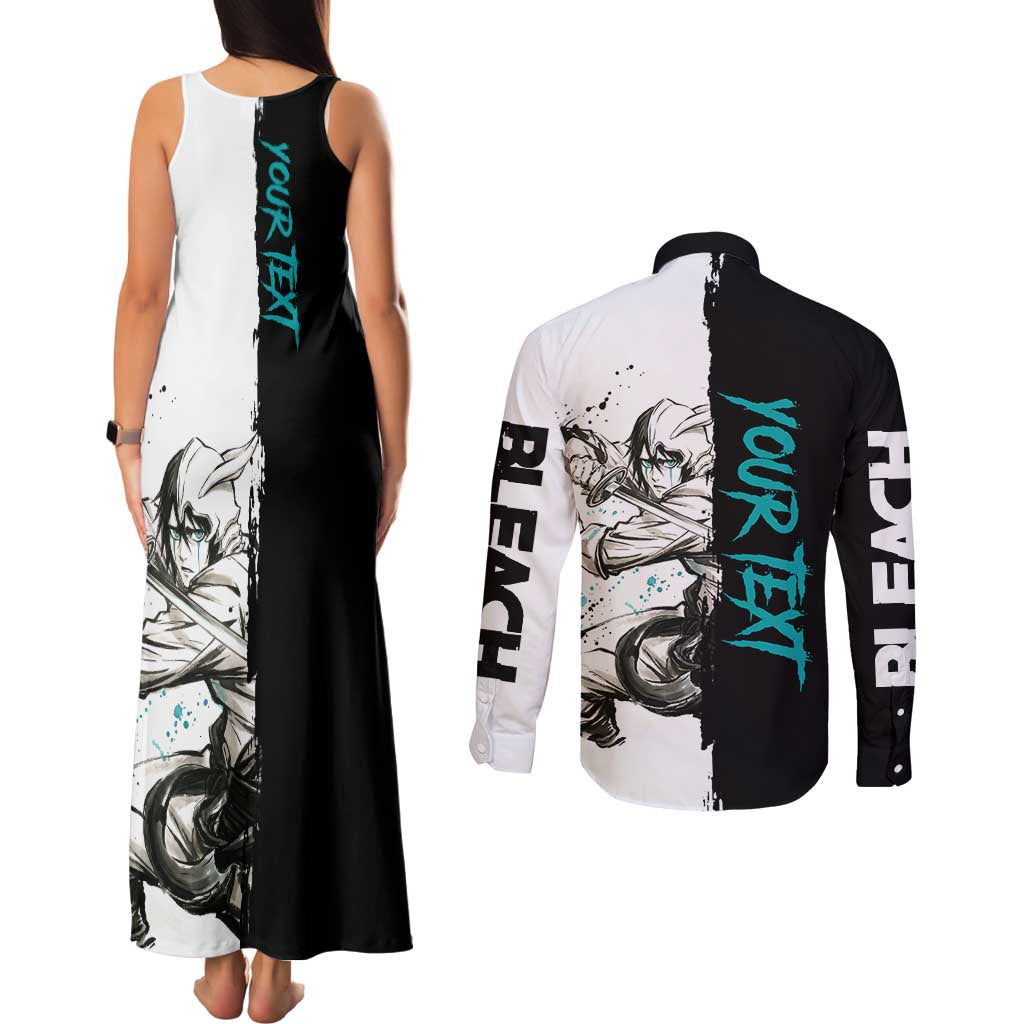 Personalized Ulquiorra Cifer Couples Matching Tank Maxi Dress and Long Sleeve Button Shirt Ink Splash Anime Brush Style