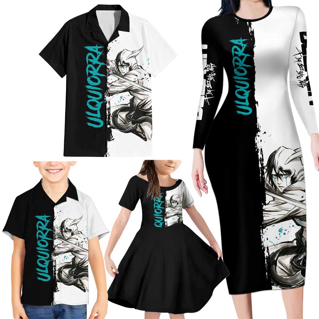 Personalized Ulquiorra Cifer Family Matching Long Sleeve Bodycon Dress and Hawaiian Shirt Ink Splash Anime Brush Style