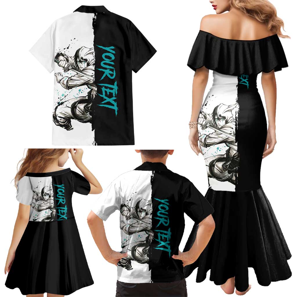 Personalized Ulquiorra Cifer Family Matching Mermaid Dress and Hawaiian Shirt Ink Splash Anime Brush Style