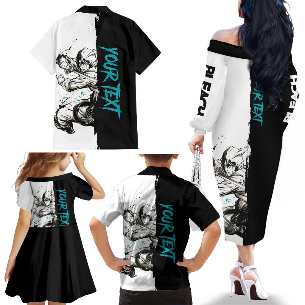 Personalized Ulquiorra Cifer Family Matching Off The Shoulder Long Sleeve Dress and Hawaiian Shirt Ink Splash Anime Brush Style