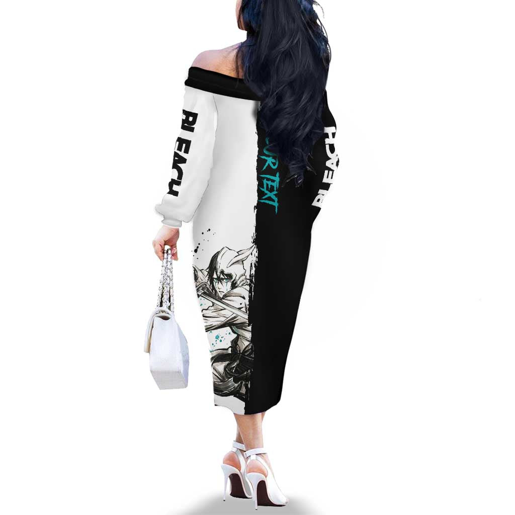 Personalized Ulquiorra Cifer Family Matching Off The Shoulder Long Sleeve Dress and Hawaiian Shirt Ink Splash Anime Brush Style