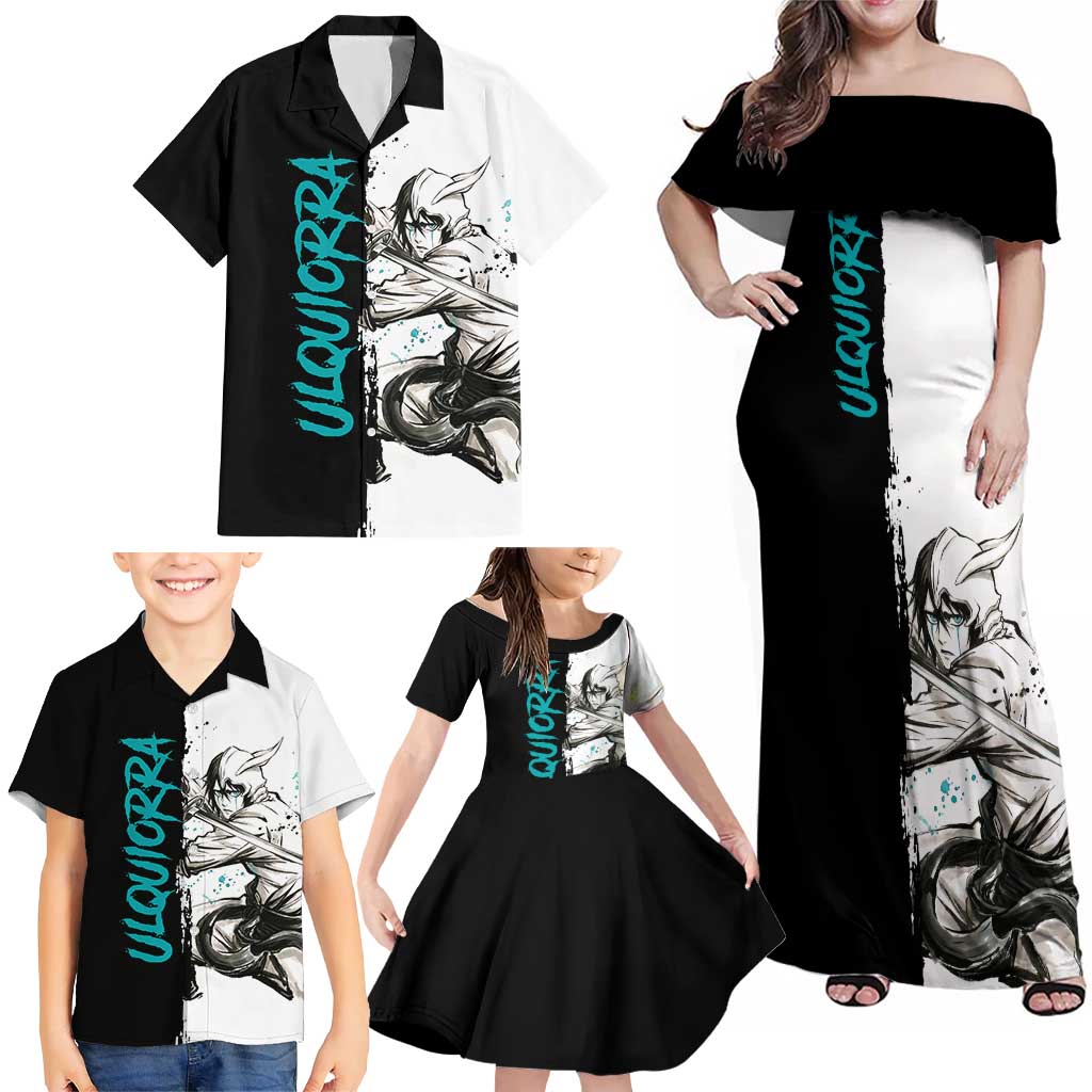 Personalized Ulquiorra Cifer Family Matching Off Shoulder Maxi Dress and Hawaiian Shirt Ink Splash Anime Brush Style