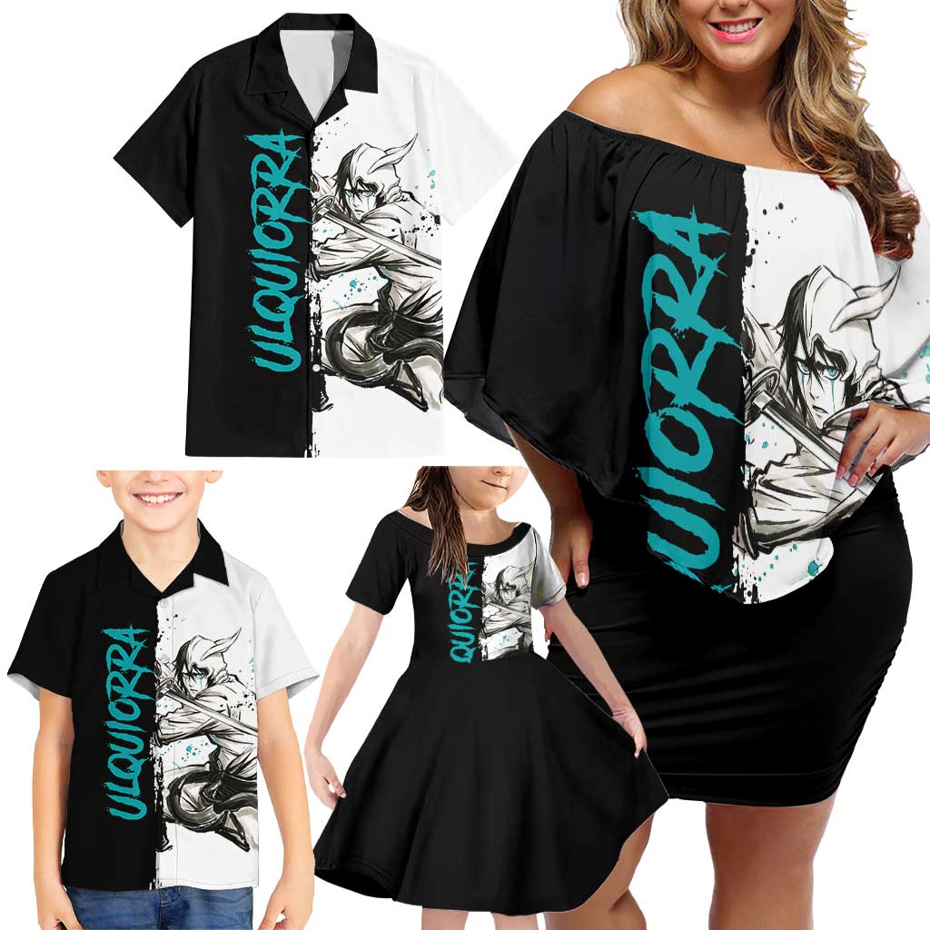 Personalized Ulquiorra Cifer Family Matching Off Shoulder Short Dress and Hawaiian Shirt Ink Splash Anime Brush Style