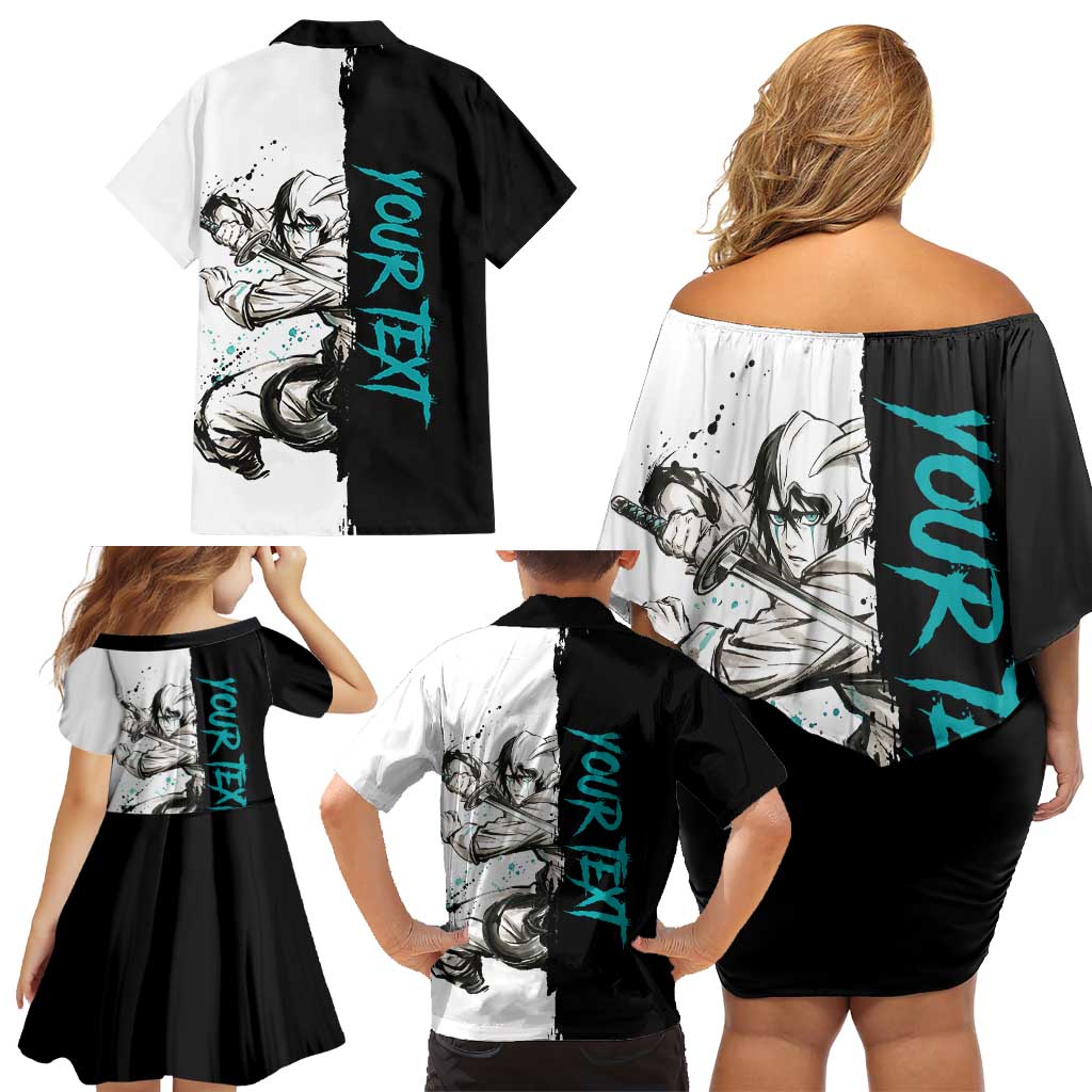 Personalized Ulquiorra Cifer Family Matching Off Shoulder Short Dress and Hawaiian Shirt Ink Splash Anime Brush Style