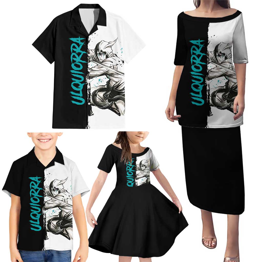 Personalized Ulquiorra Cifer Family Matching Puletasi and Hawaiian Shirt Ink Splash Anime Brush Style