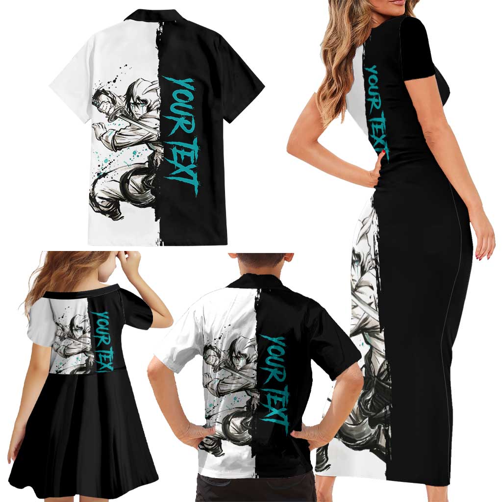 Personalized Ulquiorra Cifer Family Matching Short Sleeve Bodycon Dress and Hawaiian Shirt Ink Splash Anime Brush Style