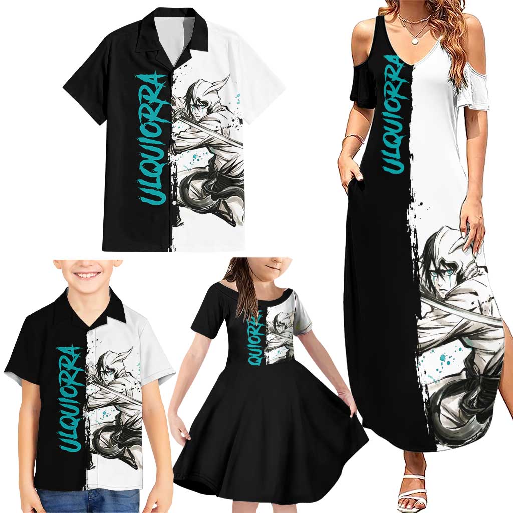 Personalized Ulquiorra Cifer Family Matching Summer Maxi Dress and Hawaiian Shirt Ink Splash Anime Brush Style