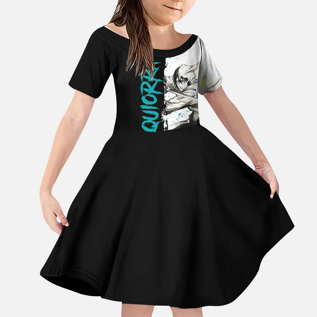 Personalized Ulquiorra Cifer Kid Short Sleeve Dress Ink Splash Anime Brush Style
