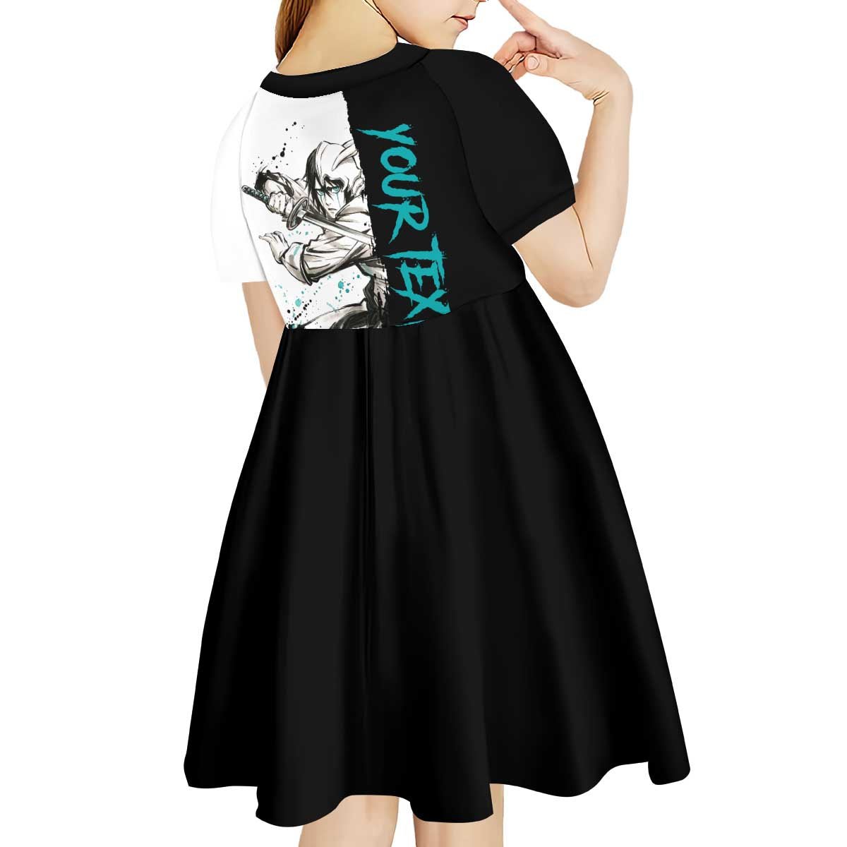 Personalized Ulquiorra Cifer Kid Short Sleeve Dress Ink Splash Anime Brush Style