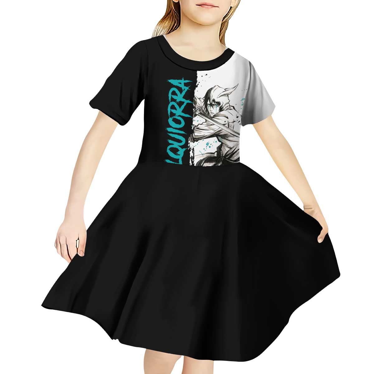 Personalized Ulquiorra Cifer Kid Short Sleeve Dress Ink Splash Anime Brush Style