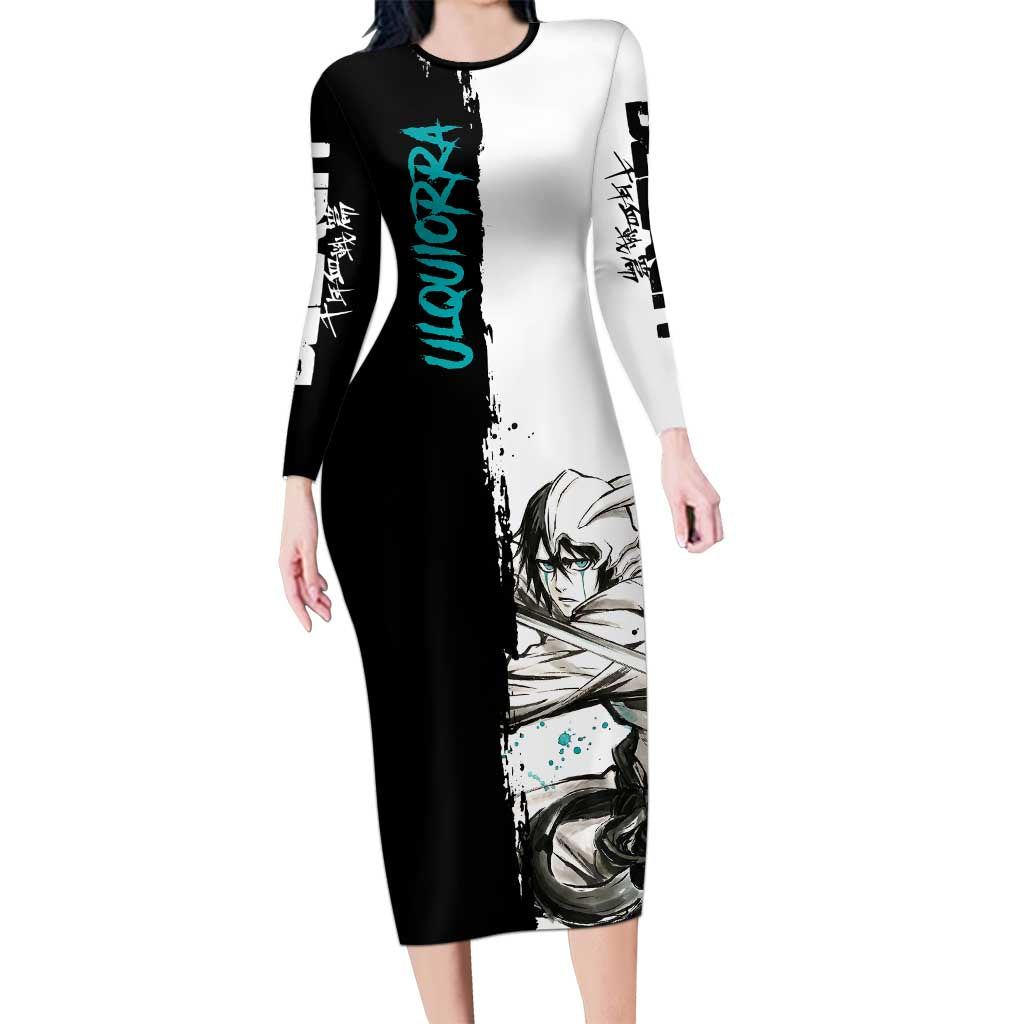Personalized Ulquiorra Cifer Long Sleeve Bodycon Dress Ink Splash Anime Brush Style