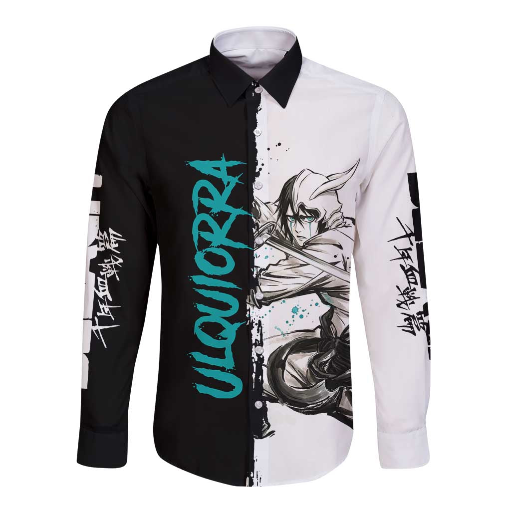 Personalized Ulquiorra Cifer Long Sleeve Button Shirt Ink Splash Anime Brush Style