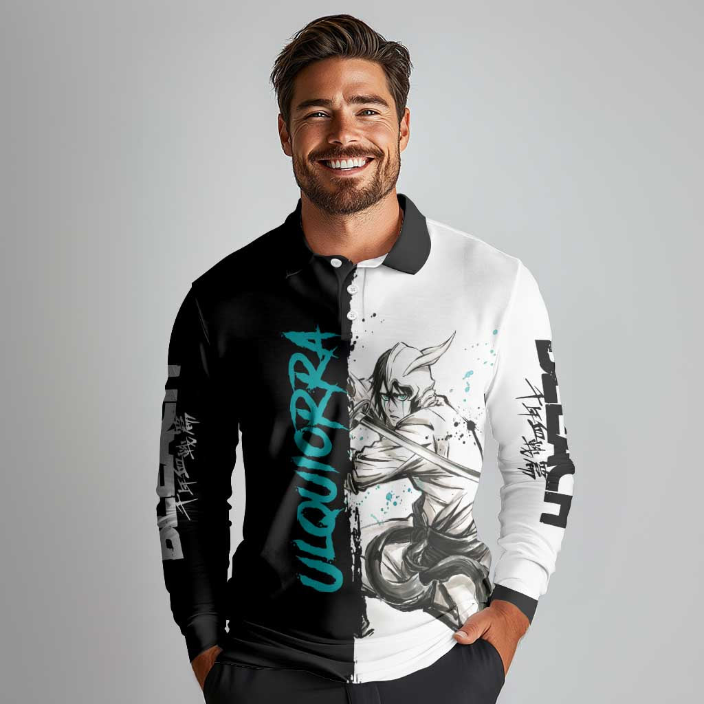 Personalized Ulquiorra Cifer Long Sleeve Polo Shirt Ink Splash Anime Brush Style