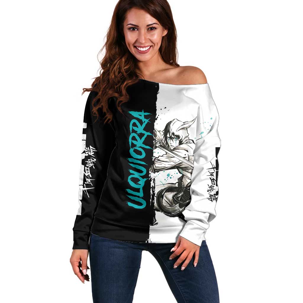 Personalized Ulquiorra Cifer Off Shoulder Sweater Ink Splash Anime Brush Style