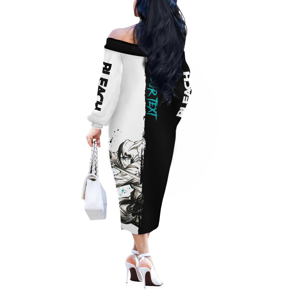 Personalized Ulquiorra Cifer Off The Shoulder Long Sleeve Dress Ink Splash Anime Brush Style