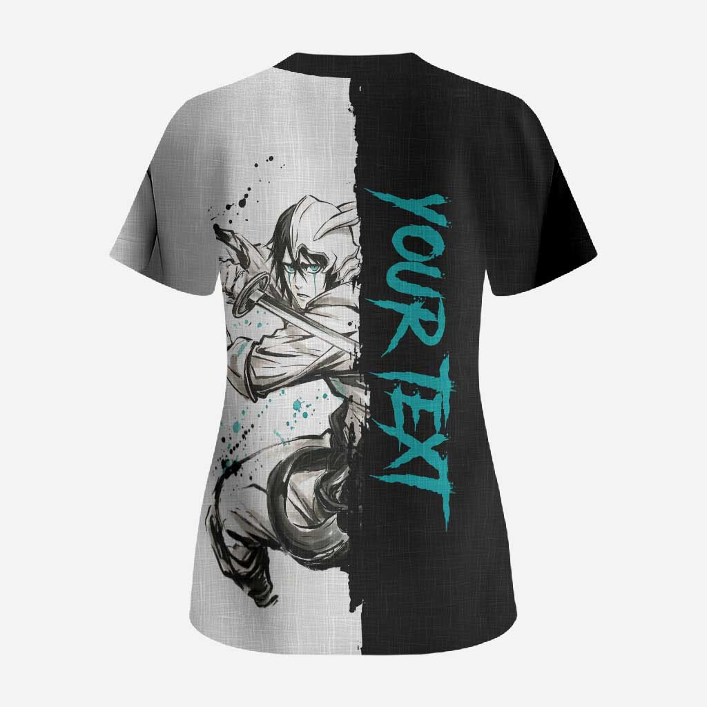 Personalized Ulquiorra Cifer Scrub Top Ink Splash Anime Brush Style