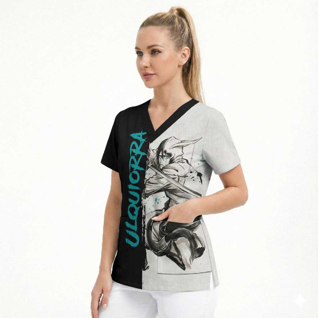 Personalized Ulquiorra Cifer Scrub Top Ink Splash Anime Brush Style