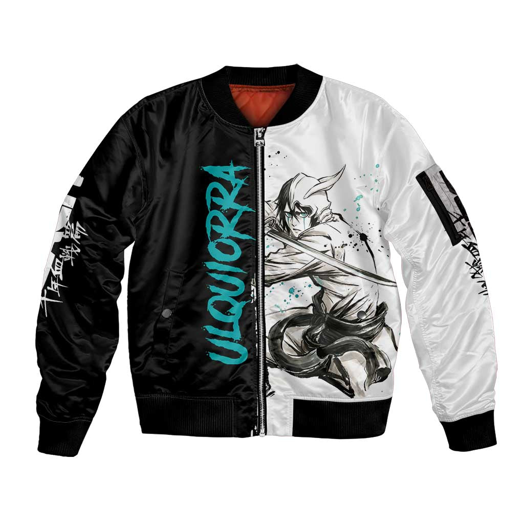Personalized Ulquiorra Cifer Sleeve Zip Bomber Jacket Ink Splash Anime Brush Style