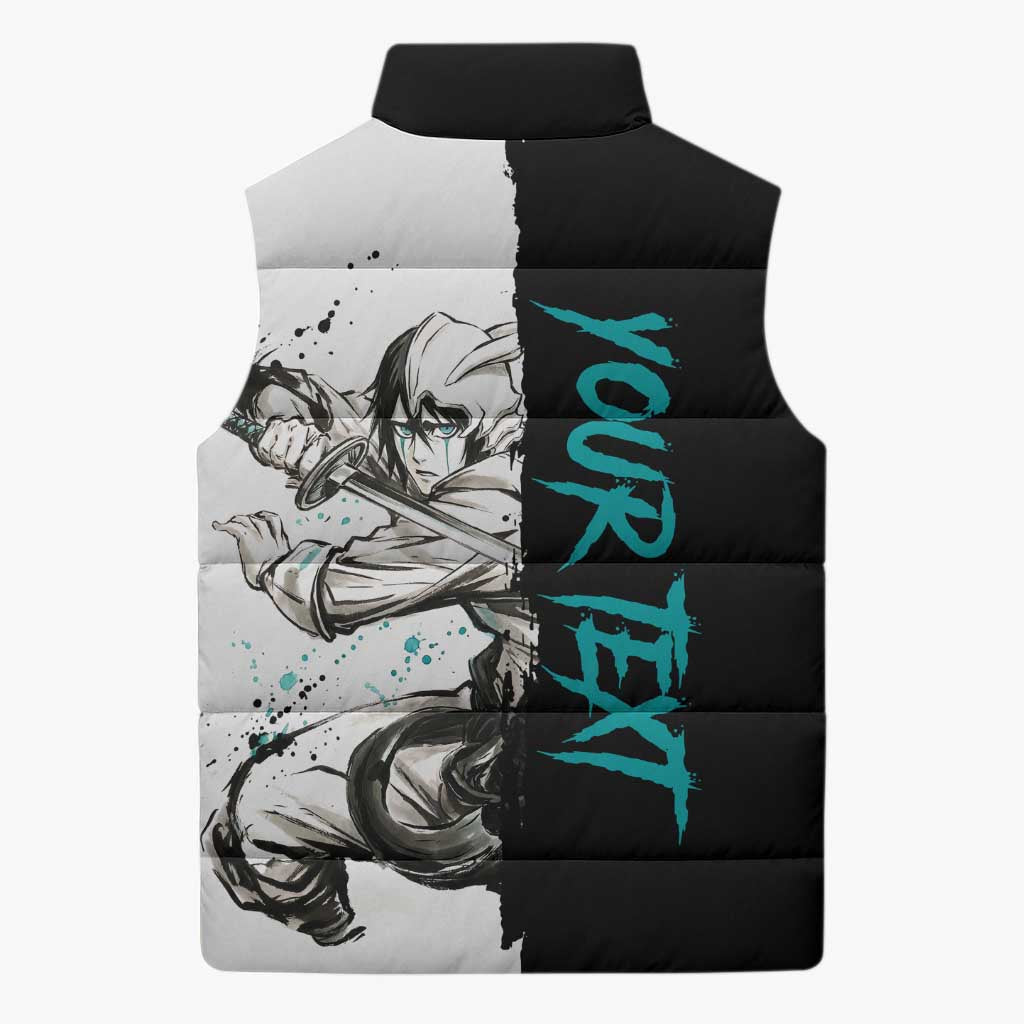 Personalized Ulquiorra Cifer Sleeveless Puffer Jacket Ink Splash Anime Brush Style